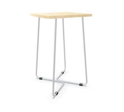 B-Free Stehtisch von Steelcase mit heller Tischplatte und weißem Metallgestell.